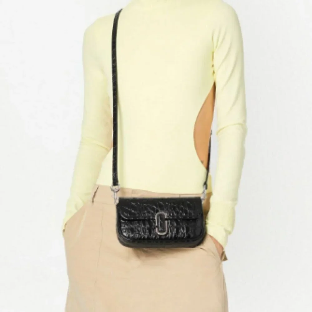 NWT! New Marc Jacobs J Marc Mini Shoulder Bag - Croc-embossed Leather Black 3way